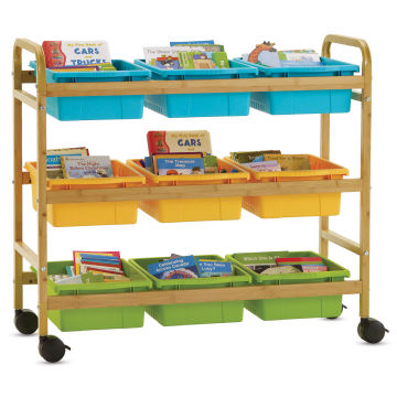 Copernicus Bamboo Book Browser Cart - Vibrant Cool, 9 Bins, front