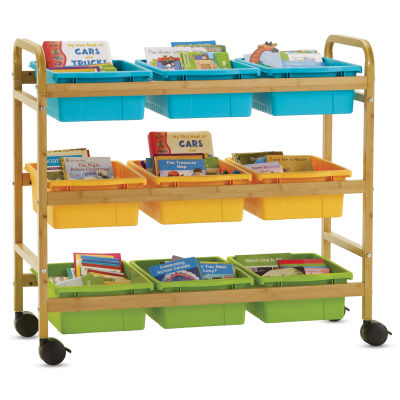 Copernicus Bamboo Book Browser Cart - Vibrant Cool, 9 Bins, front