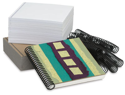 Richeson Bookmaking Class Packs - Components of Class packs shown with one finished book
