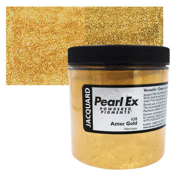 Jacquard Pearl-Ex Pigment - 4 oz, Aztec Gold, Jar with Swatch
