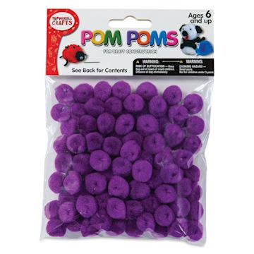 Open in modal - Pepperell Craft Pom Poms - Pkg of 100, 1/2", Purple front of packaging