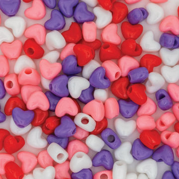 Essentials by Leisure Arts Heart Beads - 12 mm, Assorted Colors, Package of 150 (Close-up of beads)