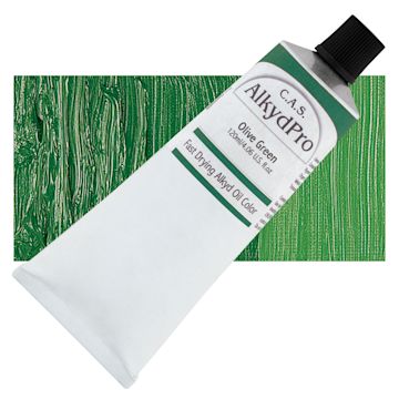 Open in modal - CAS AlkydPro Fast-Drying Alkyd Oil Color - Olive Green, 120 ml tube and swatch