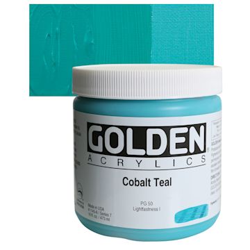 Open in modal - Golden Heavy Body Artist Acrylic - Cobalt Teal, 16 oz and swatch