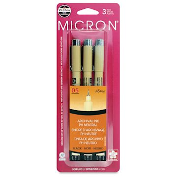 Open in modal - Sakura Pigma Micron Pens - Set of 3, Black, 05 - front of packaging
