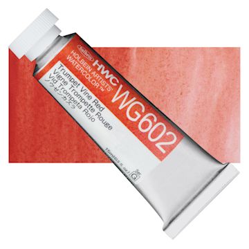 Open in modal - Holbein Artists' Watercolor - Trumpet Vine Red, 15 ml tube and swatch