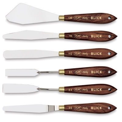 Blick Painting Knife - Large Area and Mixing, Set of 6. Knives stacked out of package.