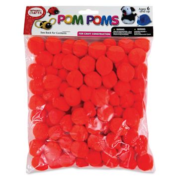 Open in modal - Pepperell Craft Pom Poms - Pkg of 100, 1", Orange front of packaging