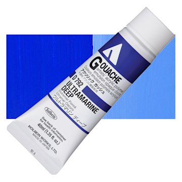 Open in modal - Holbein Acrylic Gouache - Ultramarine Deep, 40 ml tube and swatch