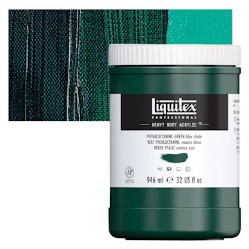 Open in modal - Liquitex Heavy Body Artist Acrylic - Phthalo Green (Blue Shade), 32 oz Jar and swatch