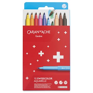 Open in modal - Caran d’Ache Swisscolor Aquarelle Markers - Assorted Colors, Set of 10, front of packaging