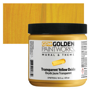 Golden Paintworks Mural and Theme Acrylic Paint - Transparent Yellow Oxide, 16 oz, Tube with swatch