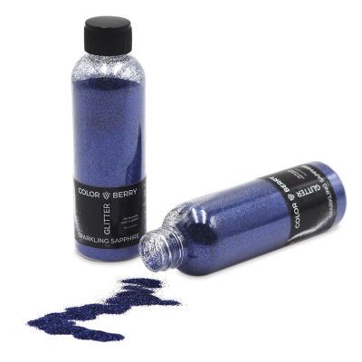 Colorberry Glitter - Sapphire Blue, Fine, 90 grams, Bottle (Glitter shown in and out of bottle)