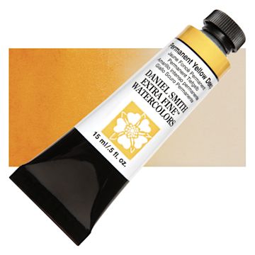 Open in modal - Daniel Smith Extra Fine Watercolor - Permanent Yellow Deep, 15 ml Tube and swatch