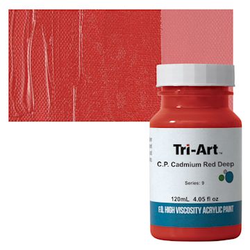 Open in modal - Tri-Art High Viscosity Artist Acrylic - Cadmium Red Deep, 120 ml jar and swatch