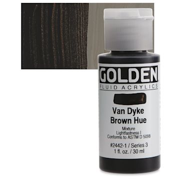 Open in modal - Golden Fluid Acrylic - Van Dyke Brown Historical Hue, 1 oz bottle and swatch