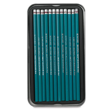 Prismacolor Turquoise Pencil Set - Open tin of Sketching Set of 12 Pencils 