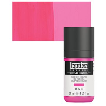 Open in modal - Liquitex Acrylic Gouache - Fluorescent Opera Pink, 59 ml bottle and swatch
