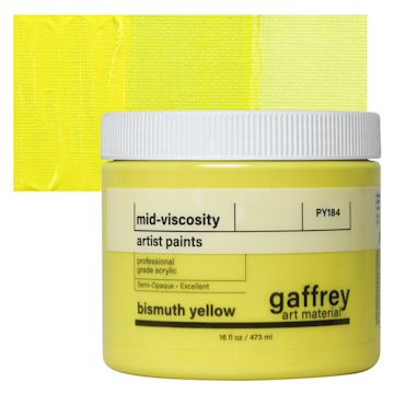 Open in modal - Gaffrey Art Material Standard Body Acrylic Paint - Bismuth Yellow, 473 ml jar and swatch