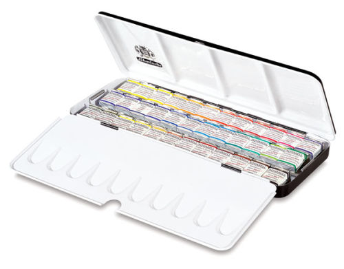 Watercolour plastic case set, 18 half pans + 2 x 10 ml tubes