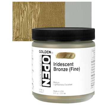 Open in modal - Golden Open Acrylic - Iridescent Bronze (Fine), 8 oz Jar and swatch
