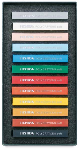 Lyra Polycrayons Soft Pastel Sets - Set of 12 Pastels shown in open tray
