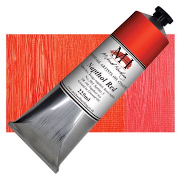 Open in modal - Michael Harding Artists Oil Paint - Naphthol Red, 225 ml tube and swatch