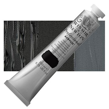 Open in modal - Winsor & Newton Professional Acrylic Paint - Ivory Black, 200 ml tube and swatch