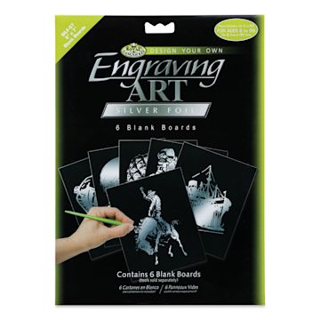 Open in modal - Royal & Langnickel Engraving Art Blank Board - Silver Foil, 5" x 7", Pkg of 6 front of packaging