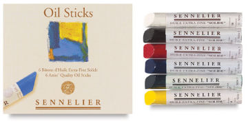 Sennelier Artists' Oil Sticks Set - Top view of 6 pc Set shown loose with package adjacent