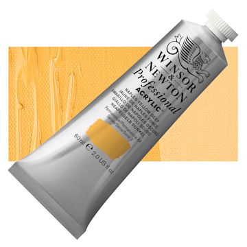 Open in modal - Winsor & Newton Professional Acrylic Paint - Naples Yellow Deep, 60 ml tube and swatch