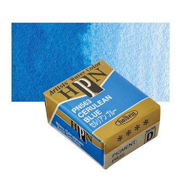 Open in modal - Holbein Artists' Watercolor Half Pan - Cerulean Blue and swatch