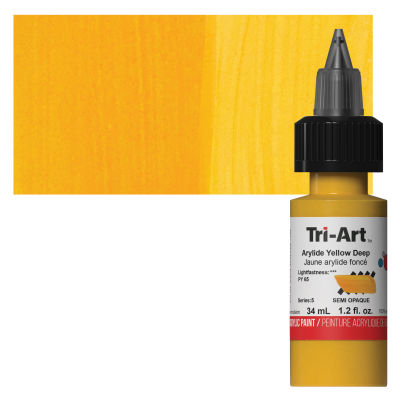 Tri-Art Low-Viscosity Artist Acrylic - Arylide Yellow Deep, Tube with Swatch