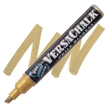 Open in modal - VersaChalk Wet Erase Liquid Chalk Marker - Metallic Gold, 5 mm, swatch and marker