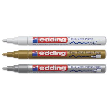 Open in modal - Edding Gloss Paint Markers - Metallic Colors, Set of 3, Round Nib, 1-2 mm, laid out