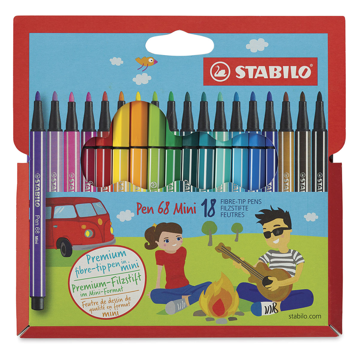 STABILO Premium Felt Tip Pen - Pen 68 - Wallet of 18 - Assorted Soft Colors