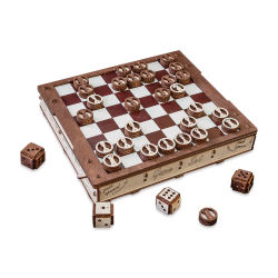 EWA Eco-Wood-Art 3D Wood Game Set (assembled kit, set up for checkers or chess)