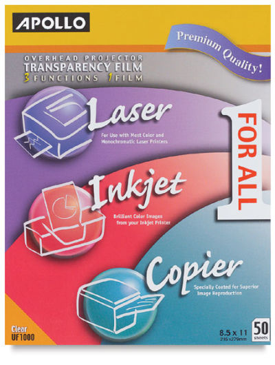 Apollo Transparency Film - Front of Multipurpose Transparency Film package shown