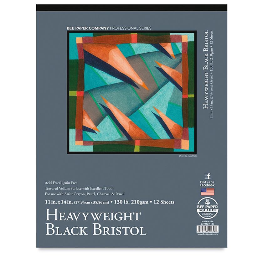 Bee Paper Heavyweight Black Bristol Pad 11" x 14", 130 lb, 12 Sheets BLICK Art Materials