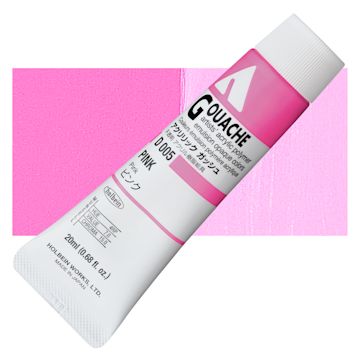 Open in modal - Holbein Acrylic Gouache - Pink, 20 ml tube and swatch