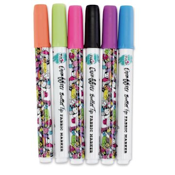 Open in modal - Tulip Graffiti Bullet Tip Fabric Markers - Neon, Set of 6 (Out of packaging)