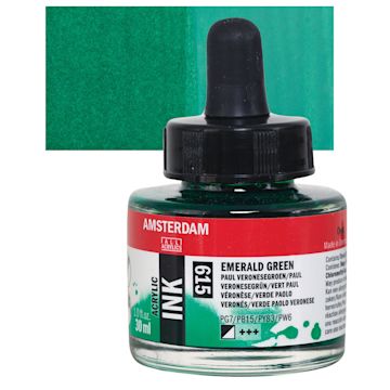 Open in modal - Amsterdam Acrylic Ink - Emerald Green, 30 ml bottle and swatch