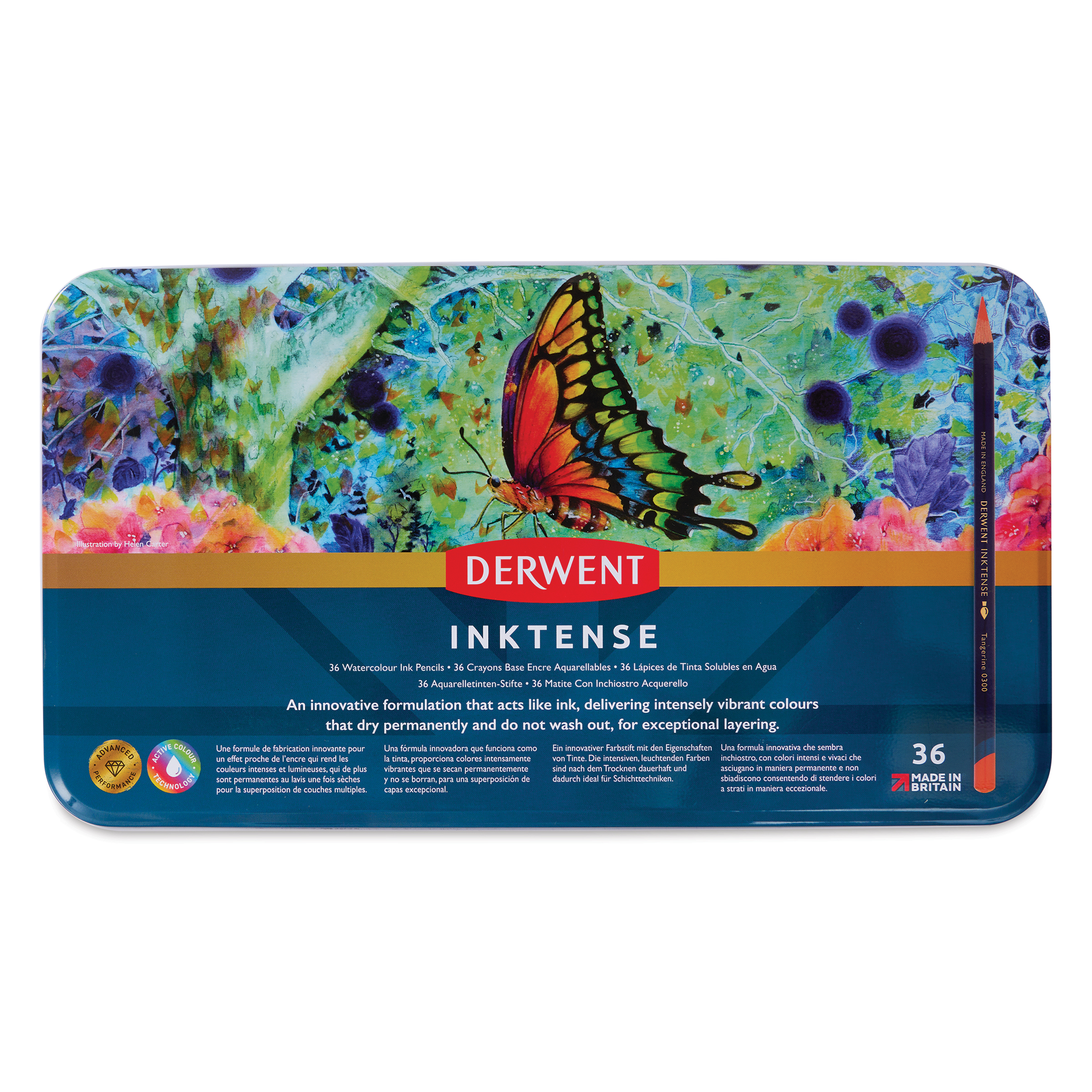 Derwent Inktense Pencils - Assorted Colors, Tin Box, Set of 36