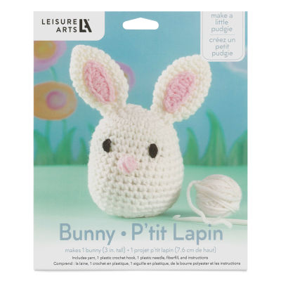 Leisure Arts Make a Little Pudgie Crochet Kit - Bunny, front of the packaging