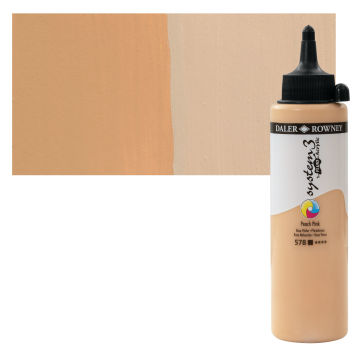 Daler-Rowney System3 Fluid Acrylic - Peach Pink, 250 ml bottle with swatch