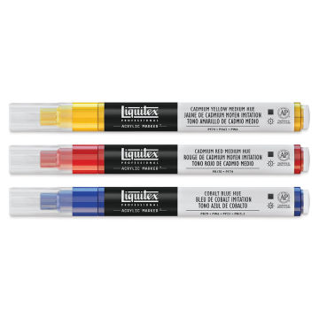 Liquitex Professional Paint Marker Set - Primary Fine Tip Colors, Set of 3 shown with caps on