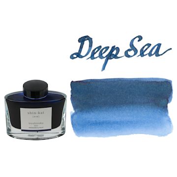 Open in modal - Pilot Iroshizuku Fountain Pen Ink - Deep Sea (Shin-kai), swatch and bottle