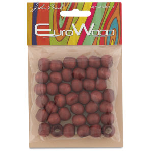 John Bead Euro Wood Beads - Mahogany, Round Large Hole, 12 mm x 9.8 mm, Pkg of 40
