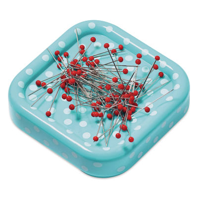 Prym Love Magnetic Pin Cushion Dish - Square with Pins (At an angle)