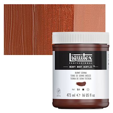Open in modal - Liquitex Heavy Body Artist Acrylic - Burnt Sienna, 16 oz Jar and swatch